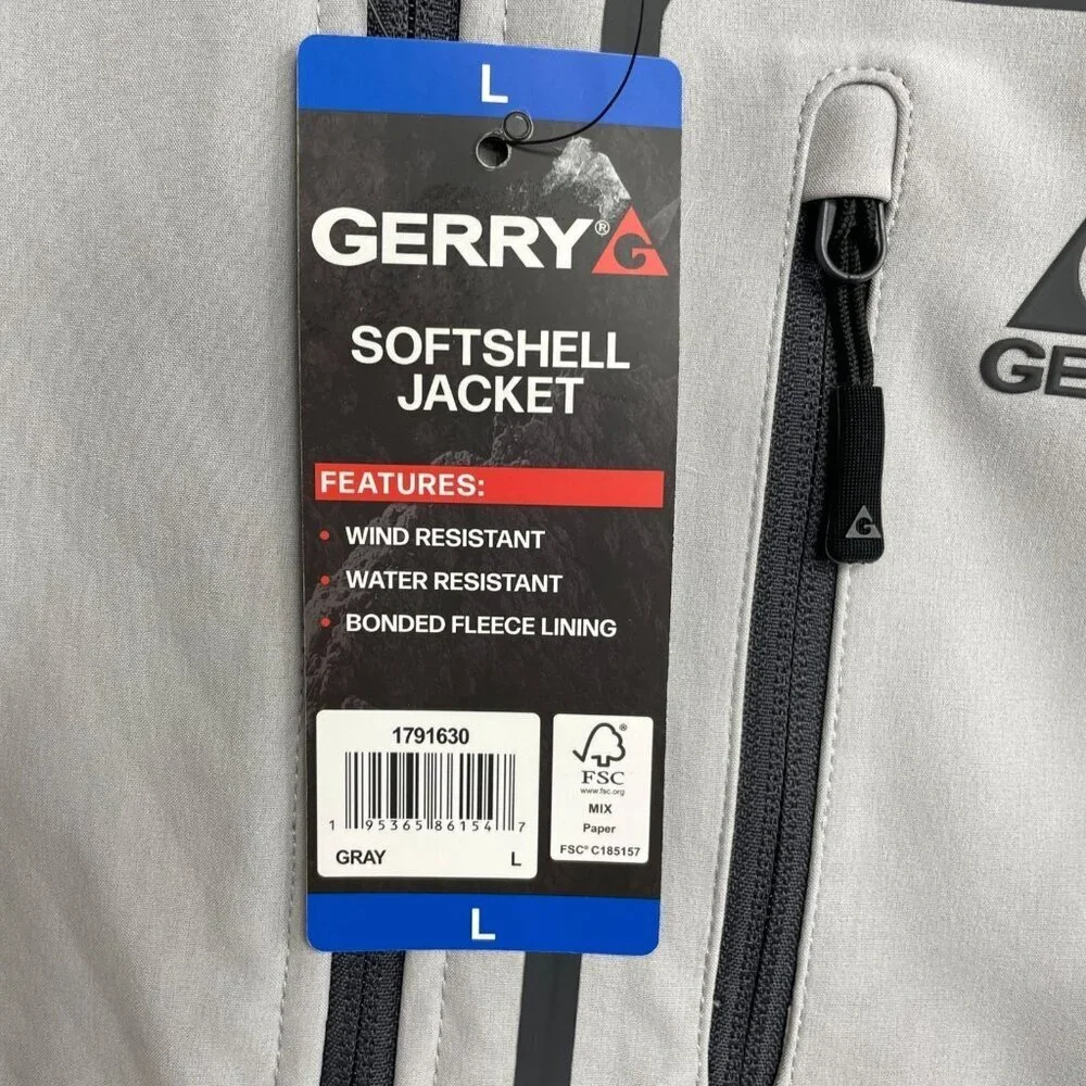 NEW Gerry Softshell Windbreaker Jacket Men's L Gray Full Zip Hooded G1420